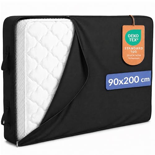 Twinzen Funda Colchon Impermeable 100x200 cm para Mudanza y Amacenamiento - Cremallera de 25cm de Espesor con 4 Asas Oeko-Tex