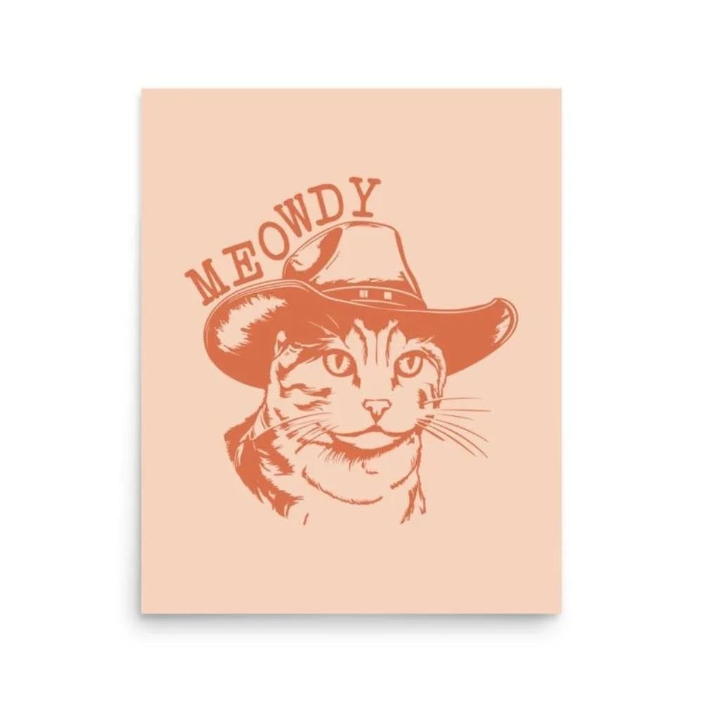 Póster de gato vaquero en lienzo de 50x70cm para decoración de interiores