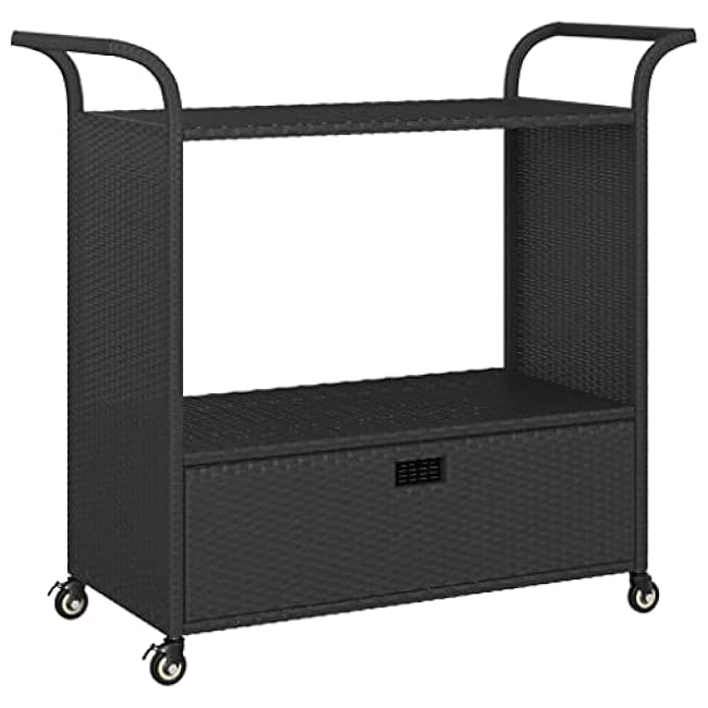 Versatile Spacious Bar Cart with Drawer, Weather-Resistant Poly Rattan & Powder-Coated Steel Frame, Locking Castors for Indoor Outdoor Serving Trolley-oLUxXqId