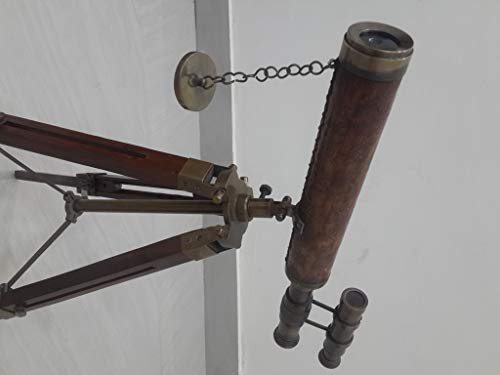 Nautical Antique Brass Telescope Vintage Double Barrel Table & Desk Decor Tripod Rustic Vintage Home Decor Gifts