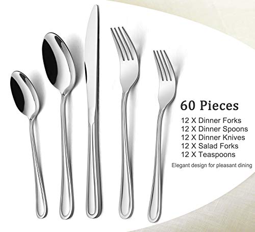 image for 60-Piece Silverware Set for 12, HaWare Stainless Steel Flatware Eating