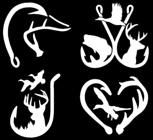 Land Air Sea Hunting Decal 4 Pack: Hook Antler Duck,