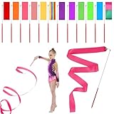 12 Stück Tanzband mit Stab Kinder,2M Gymnastikband mit Stab,Rhythmische Sportgymnastik Band,Tanzband mit Stabs,Tanzbänder Kinder für Künstlerische Tanztraining und Baraufführung (Mehrere Farben)