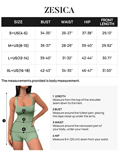 Zesica Women's Sexy One Piece Short Jumpsuit Square Neck Bodycon Bodysuit Romper Workout Yoga Playsuit Outfits,Green,Medium #TOP4