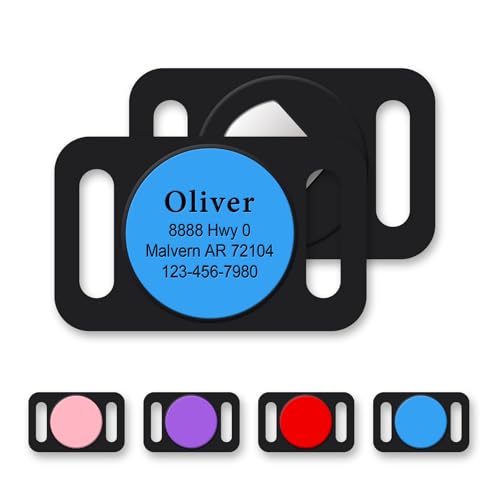 Personalized Engraved Airtag Pet Collar Holder,Slide On Personalized Airtag Case,Adjustable Dog Collar Pet ID Tag,Custom Name Phone or Small, Medium, Large Dogs and Cats (Large Blue)