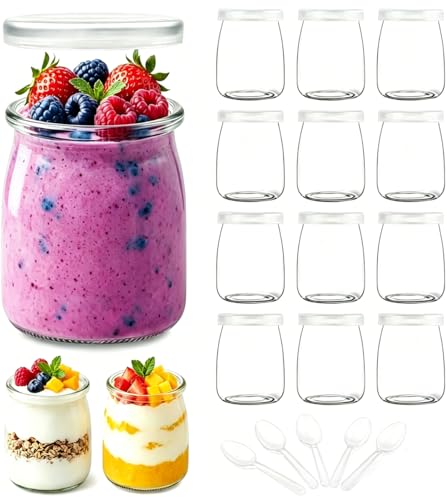 ZenithPeak 150ml Dessertgläser mit Deckel Joghurtgläser mit Einweglöffel 12 Stück Wiederverwendbar Dessert Gläser BPA-Frei Desert Gläser Set Glas für Joghurt Pudding Marmelade Honig