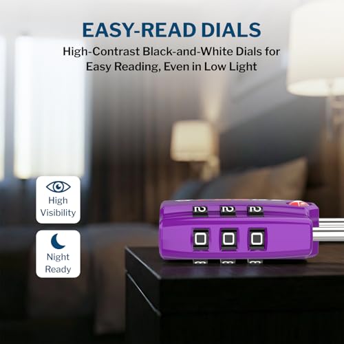 Image of Forge Open Alert TSA Approved Luggage Locks - 3 Digit Combination, Easy Read Dials, Zinc Alloy Body (Purple 2 Locks)