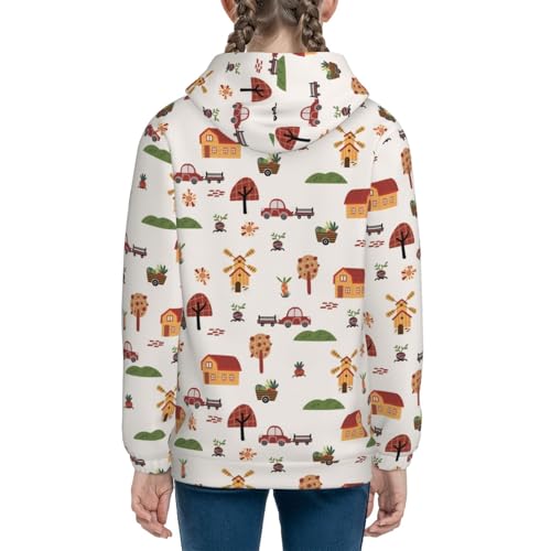 Houses and Windmill Kids Pullover Hoodies Boys Sweatshirts Girls Athletic Clothes with Pocket4