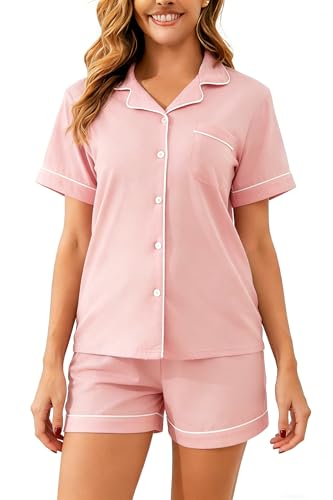 Image of 100% Cotton Pajama Sets for Women 2 Piece Long Sleeve Button Down Pjs Soft Comfy Ladies Sleepwear Lounge Sets S-XL