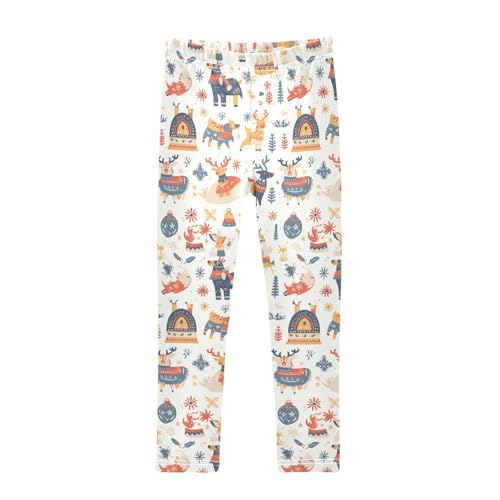 Christmas Pattern Reindeer Kids Girl's Leggings Fashion High Waisted Leg Yoga Pants Gym
