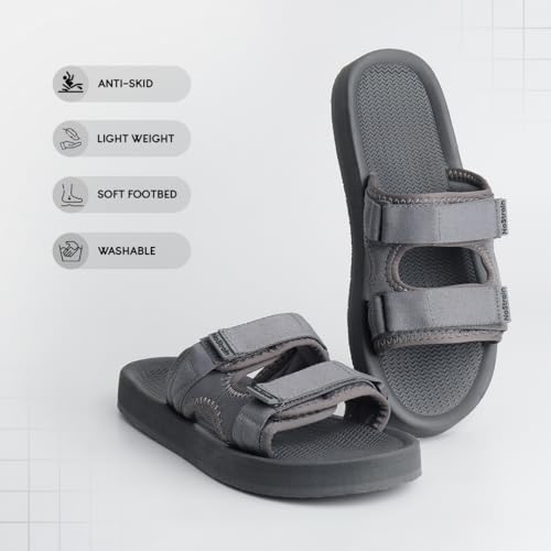 Image of NoStrain Men's Casual Sandals - Comfortable, Washable & Waterproof Open-Toe Footwear for Men with 4-Point Adjustable Velcro Strap, Heel Cushioning & Triple-Density Sole
