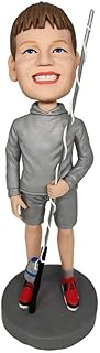 mydedor Custom Bobble-Heads Figurine Customized Doll, Fishing Boy in Gray Shirt Custom Bobble Head, Bobble Head Figures Handmade Personalized Sculpture Gift