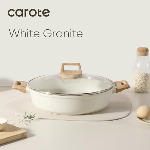 Image of CAROTE Nonstick Stock Pot with Lid,4 Quart Shallow Soup Pot