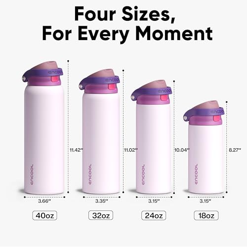 ENCOOL Leakproof Insulated Water Bottle with Straw Dual-Sip Water Bottle Bag-Safe Design for Work, Commute & Gym &ndash; Keeps Drinks Cold All Day, 40 oz, Purple Cabbage