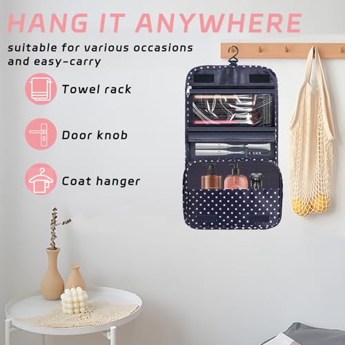 Image of Toiletry Bag Travel Bag with Hanging Hook for Women and Men,Navy Dot | Waterproof Small Capacity Hanging Multifunctional Makeup Bag for Toiletries, Portable Cosmetic Bag Travel Organizer