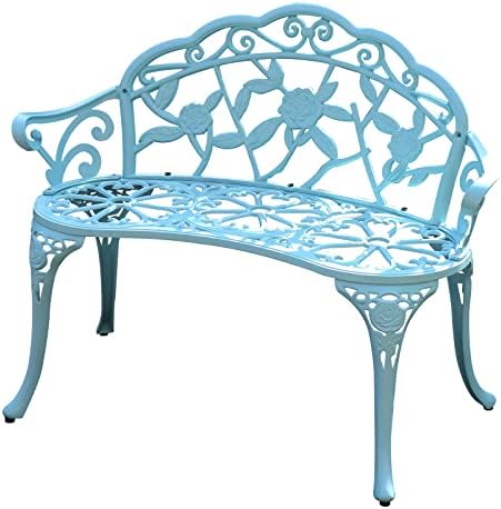 KAI LI Garden Bench, Metal Aluminum Rose, Suitable for Garden Porch Park Front Porch Balcony Outdoor (Light Blue)