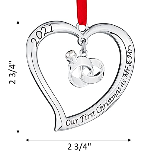Klikel Our First Christmas Ornament 2021 - Silver First Christmas Married Ornament 2021 - Heart Christmas Ornament Engraved Our First Christmas As Mr And Mrs 2021 With Hanging Ring Pendant In Gift Box #TOP1