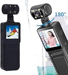 XUMIUZIY Handheld Action Camera, 4K HD WiFi Sports Camera with 180° Rotating Lens, 1.3 Inch HD Screen, 135° Ultra Wide, LED Flashlight, APP Control, Poc ket Camcorder for Travel