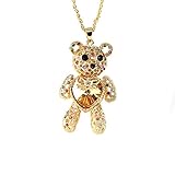 AOCHEE Teddy Bear Necklace Love Heart Crystal Pendant Jewelry for Daughter Girlfriend Princess (Yellow)