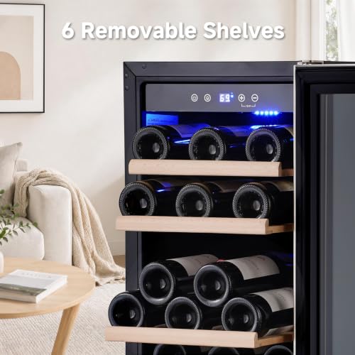 Image of BODEGACOOLER 15 Inch Single Zone Wine Fridge, 41℉ to 72℉, Holds 32 Bottles | Noise Level Below 42 dB, 6-Tier Beech Wood Shelves, Built-in or Freestanding Installation, For Home Kitchen Office