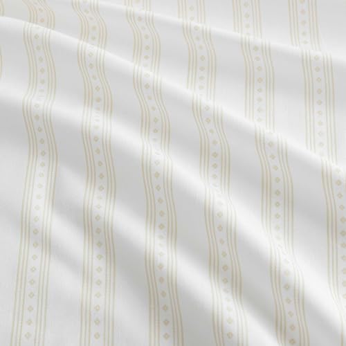 Image of Martha Stewart - Full Size Sheets Set, Crisp & Tailored Cooling Sheets with a Smooth Cotton Percale Lightweight Feel - Bed Sheets with Matching Pillowcases & Fitted Sheet (Francesca Stripe Beige)