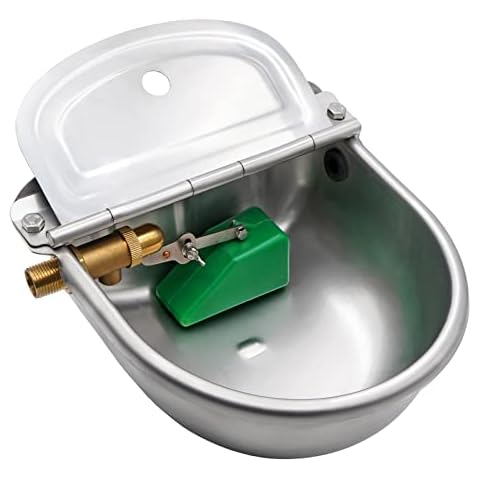 MUDUOBAN Automatic Waterer,304 Stainless Steel Automatic Water Bowl Dispenser with Brass Float Valve for Dog,Self Filling Water Trough Feeder for Horse Cow Goat Chicken Pig Sheep Livestock Cover