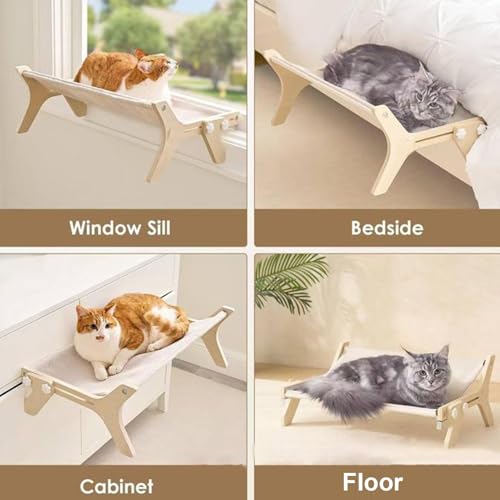 Hamaca de madera para ventana de gato con funda reversible para mascotas 8