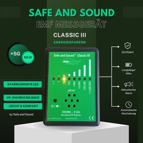 Safe and Sound Classic III HF-Detektor | Messung elektromagnetischer Strahlung | Strahlungsdetektor für elektromagnetische Felder | EMF-Messgerät | 5G