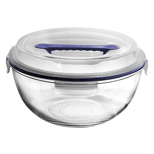 Glasslock Handy Tempered Glass Round Mixing Bowl with Handle, 4000 ml Capacity, Clear, MBCB-400-1