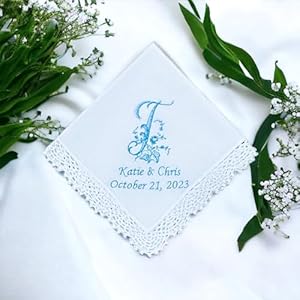 Something Blue Wedding Handkerchief for Bride and Groom Embroidered Personalized Bridal Handkerchief Wedding Day Hanky Bride Gift up to 135 characters