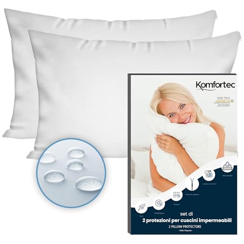 Komfortec Set di 2 federe impermeabili da 40 x 60 cm, con chiusura lampo, traspiranti, ipoallergeniche, anti-acaro, bianco