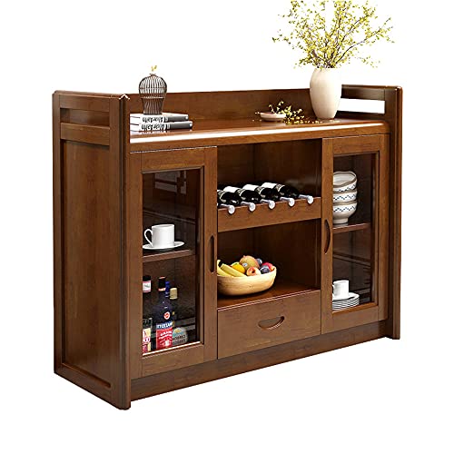 QINJIE Aparador-Buffet Moderno de Madera Maciza, Mueble de Piso Tipo Buffet de Cocina, con 2 vitrinas y 1 cajón 5 Compartimentos para Vino, para Sala de Estar, dormitorios y Pasillo