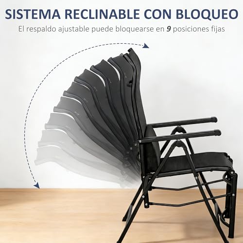Outsunny Tumbona Plegable de Jardín, Tumbona Gravedad Cero con Respaldo Ajustable en 9 Posiciones, con Cojín, para Terraza, Piscina, Playa, Carga 150 kg, 70x65x111 cm, Negro - imagen 5