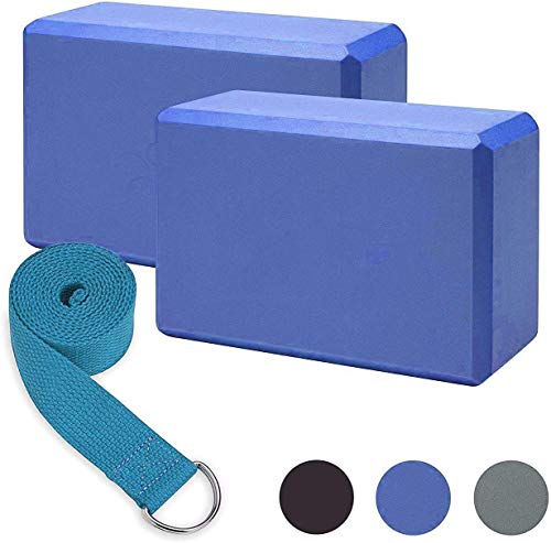 Image of serveuttam Yoga Block (2 PC) - High Density EVA Foam Block to Support and Deepen Poses, Improve Strength and Aid Balance and Flexibility with Yoga Belt (Yoga Blocks)
