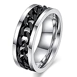 Stainless Steel Fidget Spinner Ring - Anti-Anxiety Stress Relieving Wedding Engagement Band for Women & Men - Black, US 6
