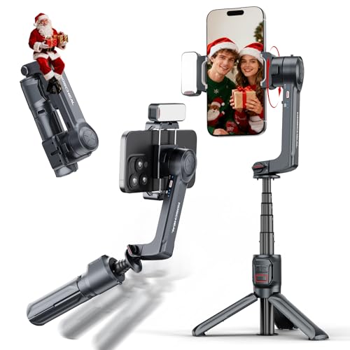 KOSCHEAL A10 Gimbal Smartphones, Gimbal Stabilizátor mit Osvětlení und mit Drahtloser Fernbedienung, Automatische 360-Grad-Drehung, Smartphone Gimbal für iPhone & Android, for Vlogs and TikTok