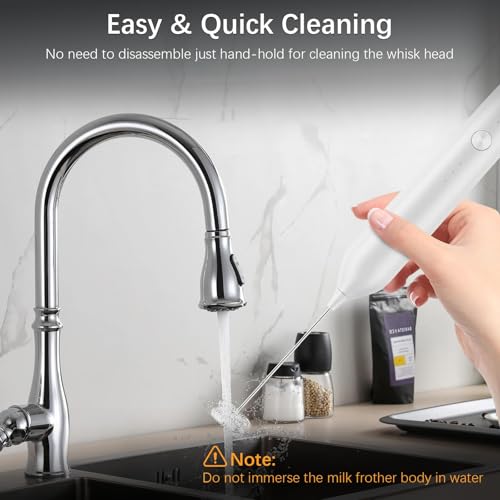 Image of Rechargeable Milk Frother with Stand,3-Speed Handheld Coffee Electric Whisk, Detachable Stainless Steel Frother Wand, Coffee Frother & Drink Mixer for Latte, Cappuccino, Hot Chocolate, Egg(White)