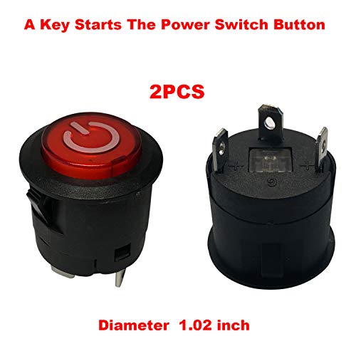 2PCS Push Button Power Supply Switch Start Button Switch for ChildrenElectric Powered Wheel Replacement Parts Kids Ride-On Car Toys Accessory Self Locking Glowing with LED Light