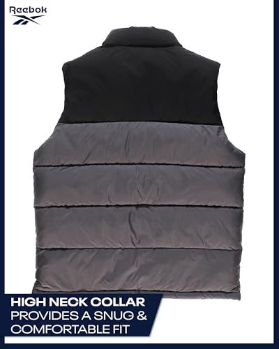 Image of Reebok Mens Puffer Vest - Full Zip Midweight Thick Insulated Sleeveless Jacket for Men - Outdoor Quilted Puffer Winter Vest