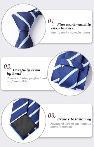 Image of HISDERN Mens Striped Ties Classic Silk Woven Tie and Pocket Square Set Formal Business Necktie Handkerchief for Wedding
