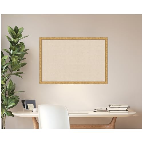 Kate and Laurel Framed Fabric Pinboard 38 x 26, Neutral Weave Printed Linen Decorative Bulletin Board for Use as a Vision Board or Wall Organization, Lila Gold Frame by Kate and Laurel - Image 3