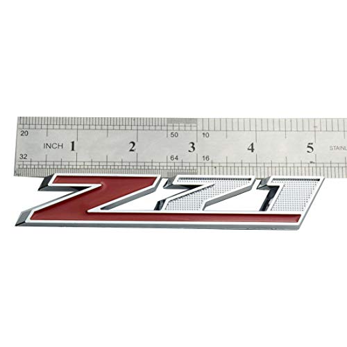 Image of 3D Rear Trunk Emblems Door Side Sport Badge Nameplate Lettter Compatible with Z71 5Inch (Silver Red)