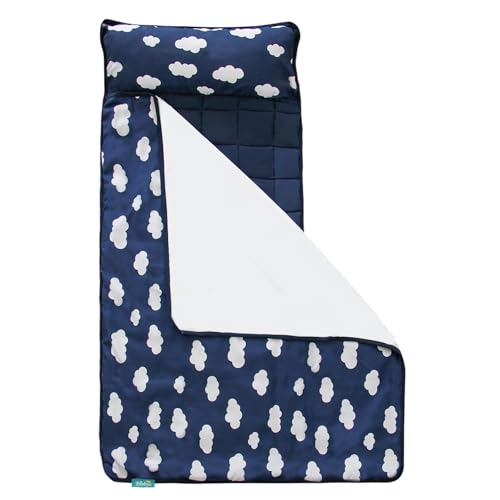 Image of Nap Mat, Toddler Nap Mat, Dark Blue, 50 inch x 21 inch | Removable Pillow and Blanket, For Daycare Preschool Kindergarten, Portable Travel Sleeping Bag, Super Soft & Cozy
