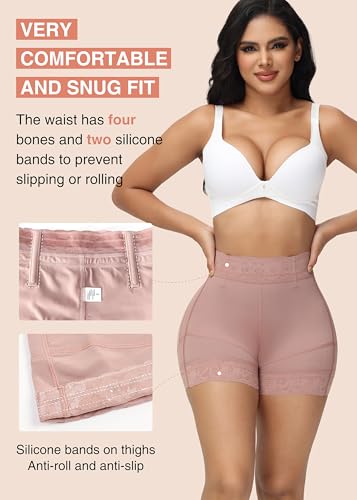 Image of SHAPSHE Butt Lifter Shapewear Shorts for Women, High-Waist Tummy Control | 4 Flexible Waist Stays | Silicone Waist & Leg Grips | Contoured Back Seams | Mesh Thigh Panels | Lace-Trimmed Leg Hem