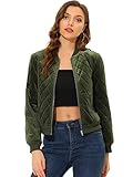 Allegra K Women's Zip Up Jacket Long Sleeve Velvet Surface Diamond Quilted Bomber Jackets X-Small Green