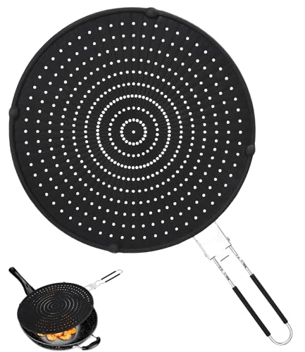 Muxiao Protector contra Salpicaduras de Silicona para Sartén,Antisalpicaduras Cocina,32cm Tapa Antisalpicaduras Silicona,Protectores Antisalpicaduras de Silicona con Asa Plegable