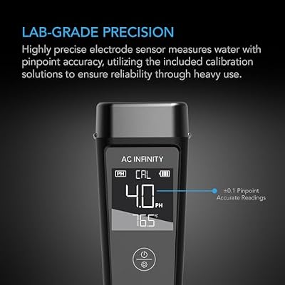AC Infinity pH Meter Kit, High Precision Digital pH Pen with 0.1 pH Accuracy, Nutrient Test pH Meter for Water Hydroponics Plants, Gardening, Aquariums, Swimming Pools