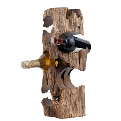 MIDUSO Solid Natural Vitex Pubescens Vahl Wood Wine Rack with Anti-Slip Pads &ndash; Rustic Single-Piece...