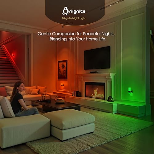 Image of Briignite Night Light, Night Lights Plug into Wall, RGB Color LED NightLight with Dusk to Dawn Sensor, 180 Rotating Night Lights, Adjustable Brightness, Wall Sconce for Bedroom Hallway, 2 Pack