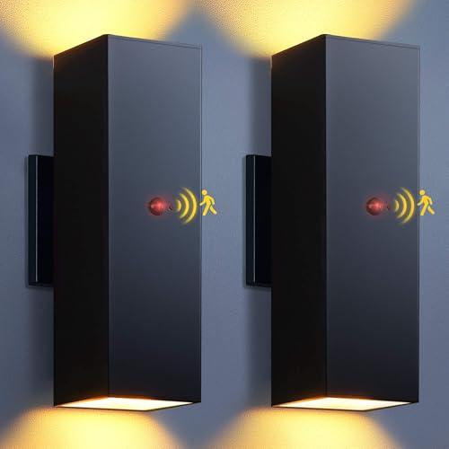KIZON Motion Sensor Outdoor Lights 2 Pack, Dusk to Dawn Outdoor Lighting Porch Lights, Matte Black...